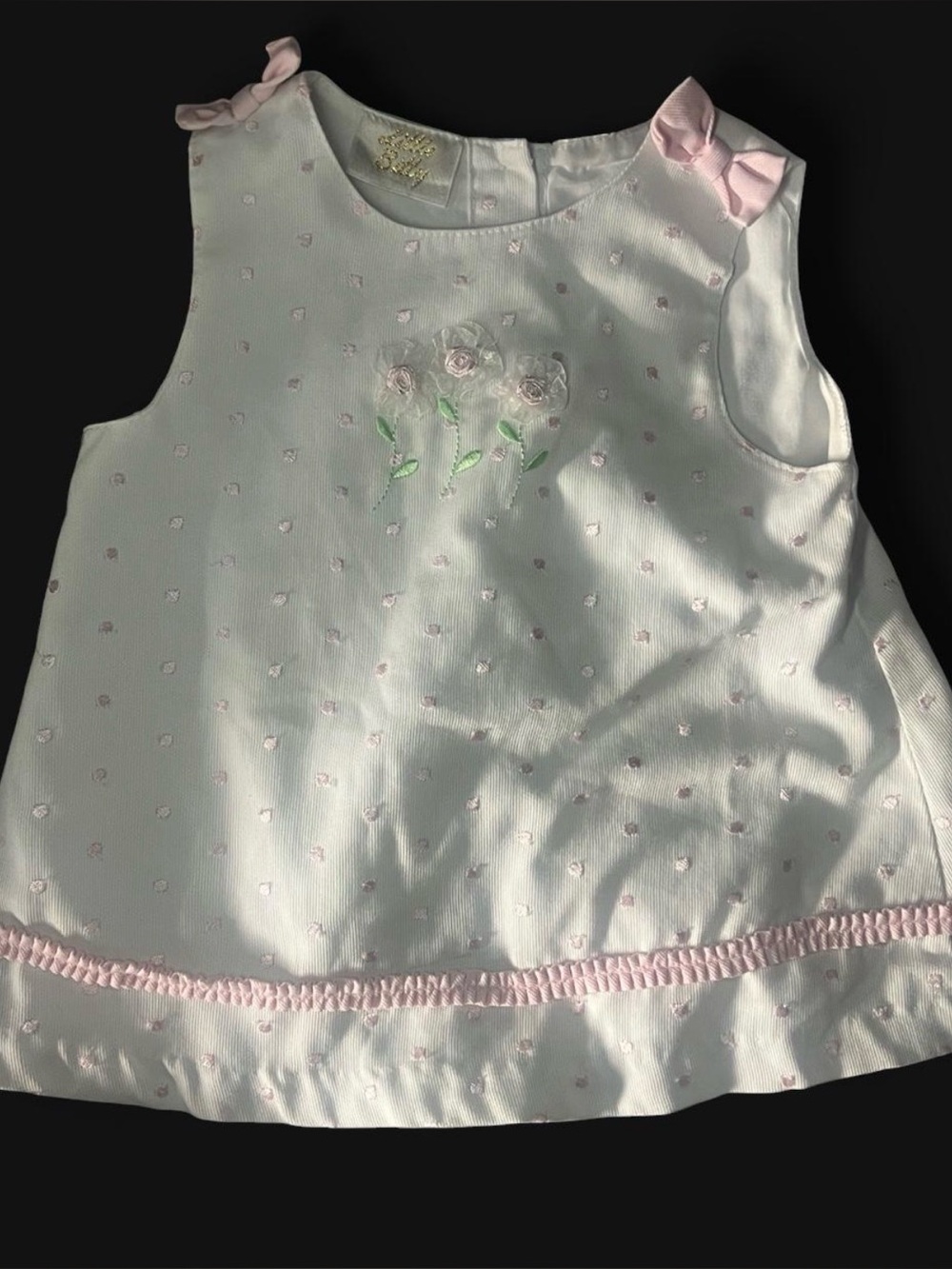 Baby Girl White Sleeveless Dress with Pink Accents